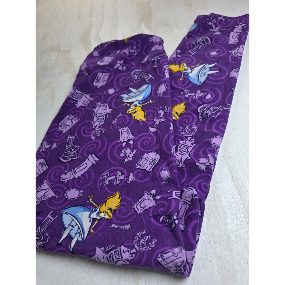 LuLaRoe Disney Alice in Wonderland Purple Leggings OS One Size Graphic Print